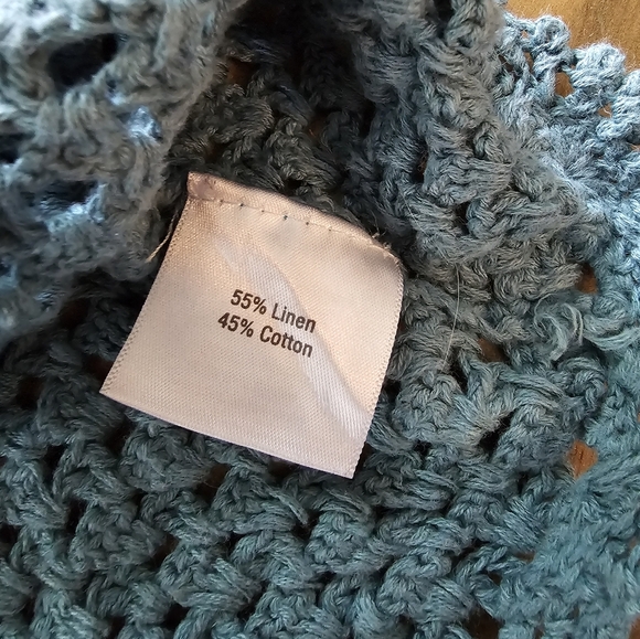 Crochet Linen Cardigan XL VTG Scalloped Norm Thompson Romantic Fairy Cottagecore - Picture 7 of 7